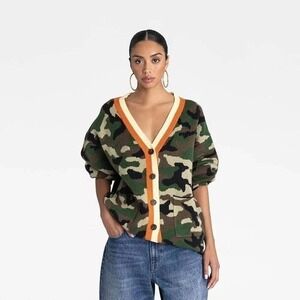 KBB KAHLANA Target Womens XL Extra Large The Slouchy Cardigan Olive Camo Sweater